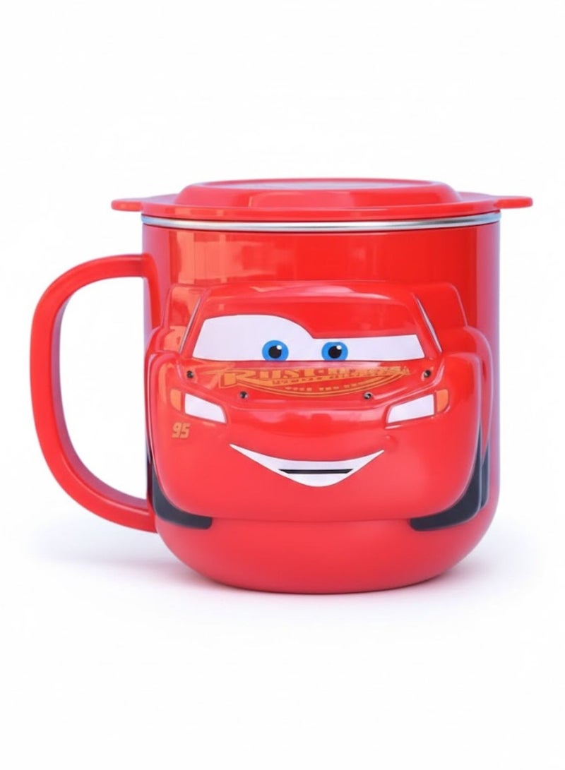 Disney Kids Stainless Steel Drinking Mug with Lid – Cartoon Design | Double Wall Insulated Cup for Hot & Cold Drinks | Leak-Resistant, Safe & Durable Children Mug (Mcqueen) - Image 1